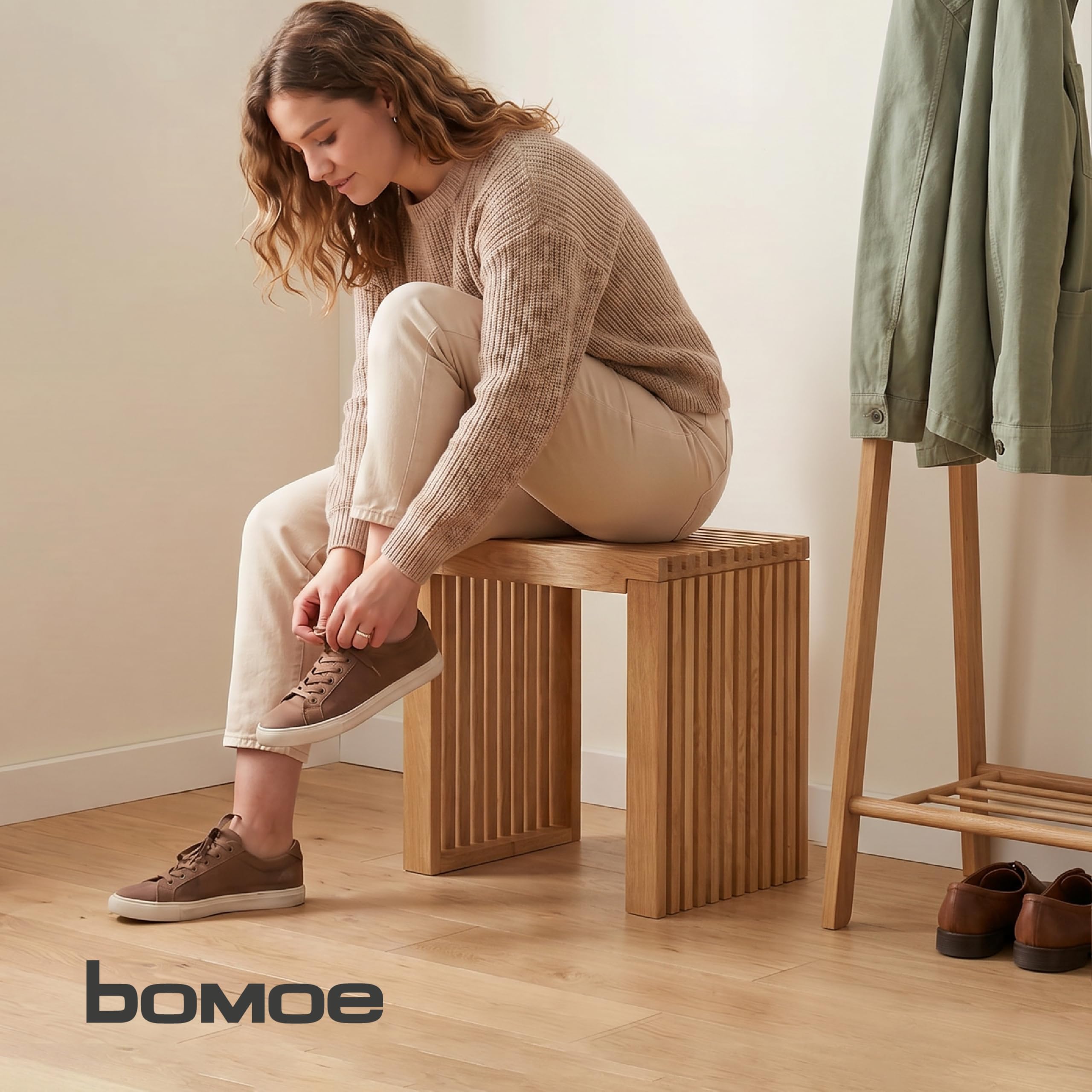 bomoe Taburete de Madera con Lamas Roble Macizo FSC® para Cocina y Baño | 45x33x43cm Estable Resistente Ideal para Recibidor Zapatero y Entrada banqueta Eichberg