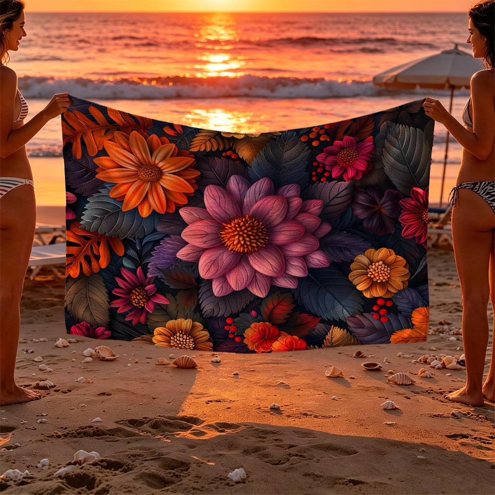 Flor Toalla Playa 220 x 160 Resistente a la Arena Secado rápido Ligero, Toalla Playa Grande 160x220cm Suave Cómodo como Gym Yoga Sauna Toallas Baño Grandes Exterior Travel Essentials Planta XTLS-1173