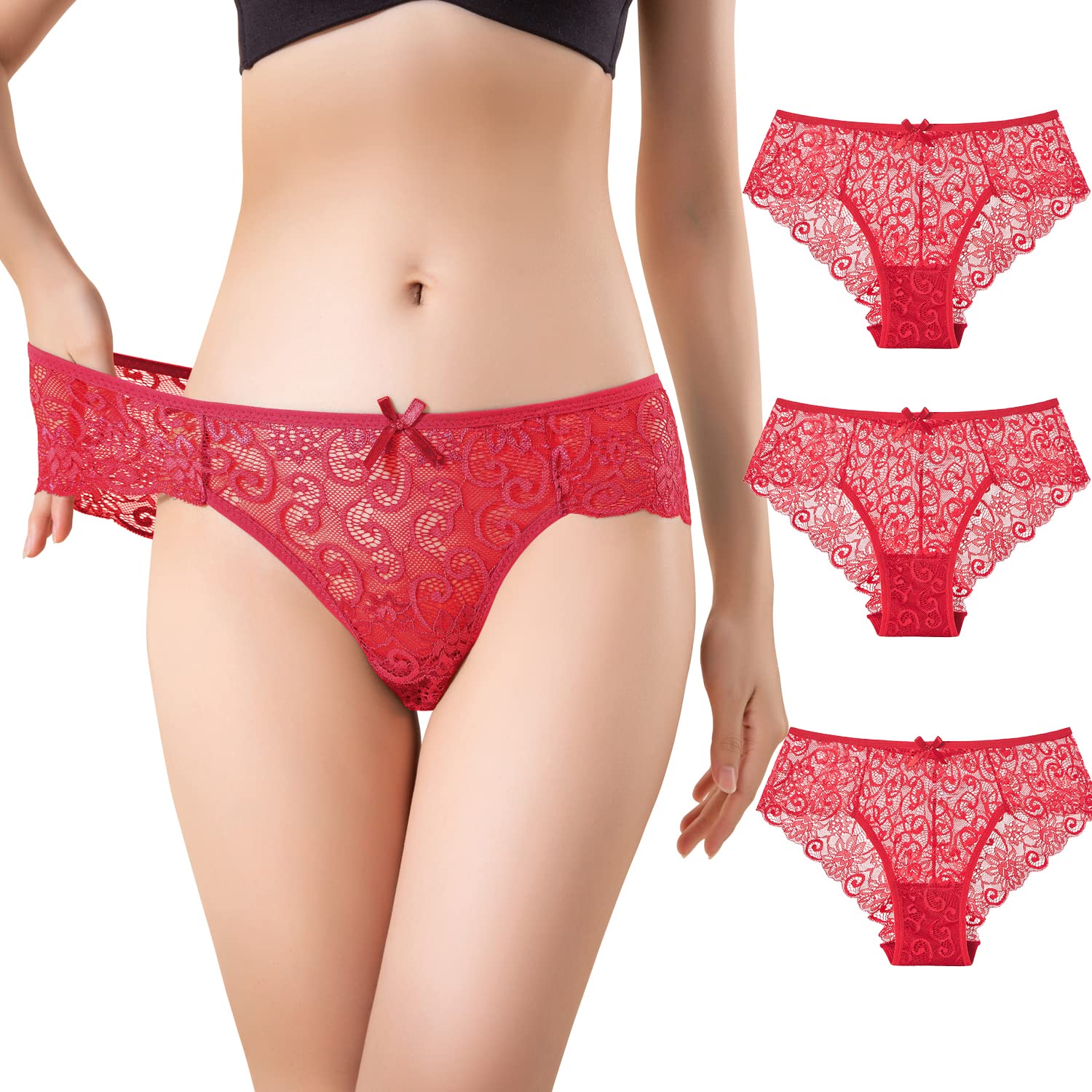 Pack of 3/5 Lace Knickers,Brazilian Knickers multipack,Bikini Lace panty for Women,High Waist Lace Panties for Women