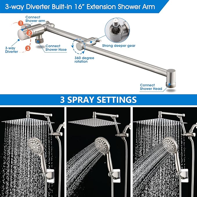 Ducha de Lluvia PDPBath 10" con Rociador Manual y Brazo Extensible 16" miniatura 4