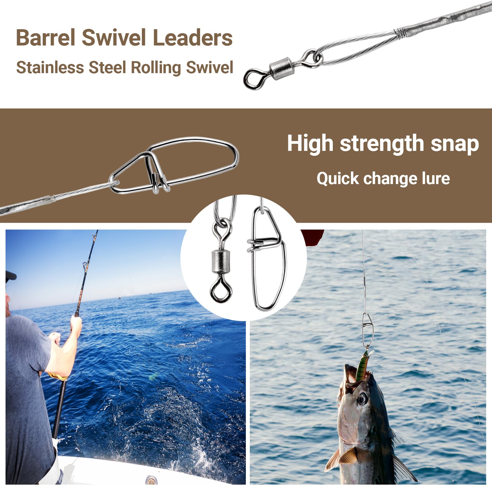 Líder de Pesca de Acero Inoxidable para Agua Dulce Plataformas Líderes de Pesca en Agua Salada Fortaleza Línea líder de Alambre a Presión para Señuelos Níquel Blanco 60pcs