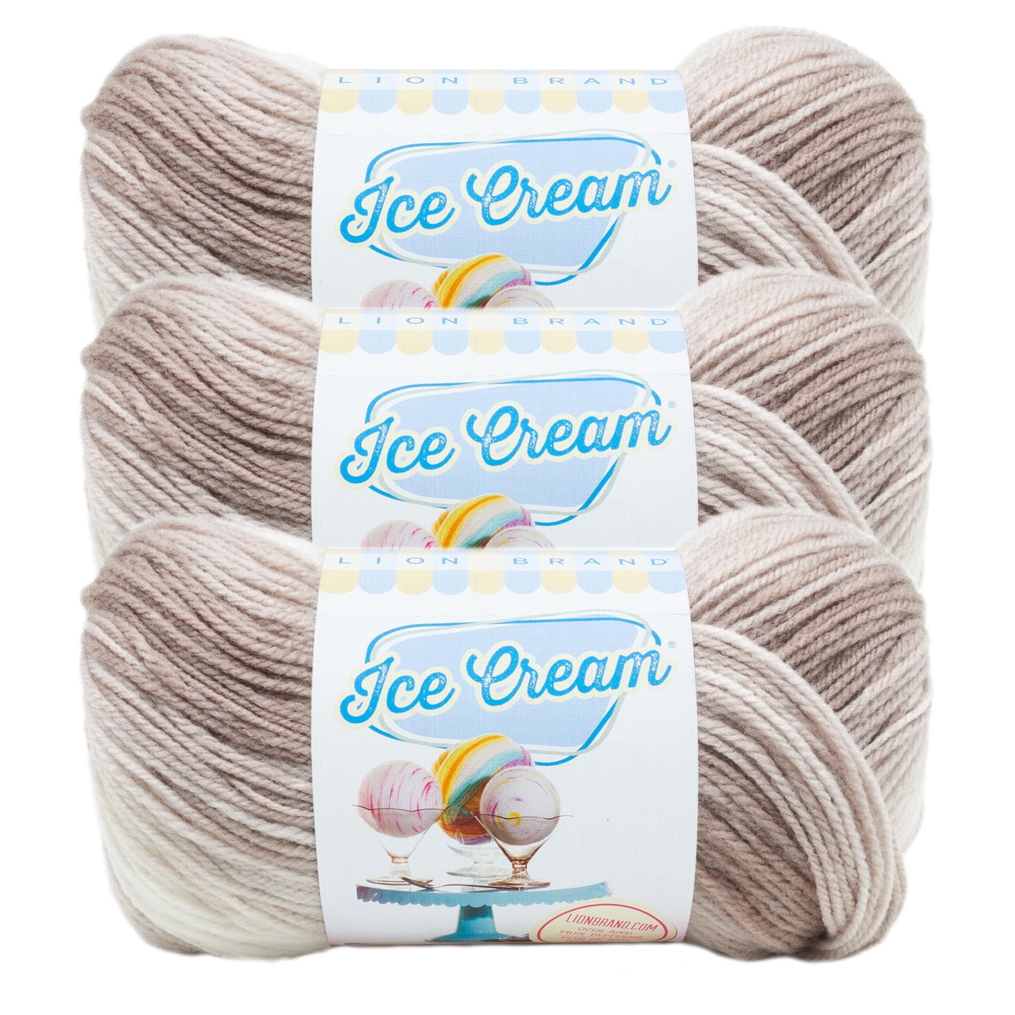 Lion Brand Yarn 923-212 Ice Cream Yarn (Pack of 3) - Coffee Multi