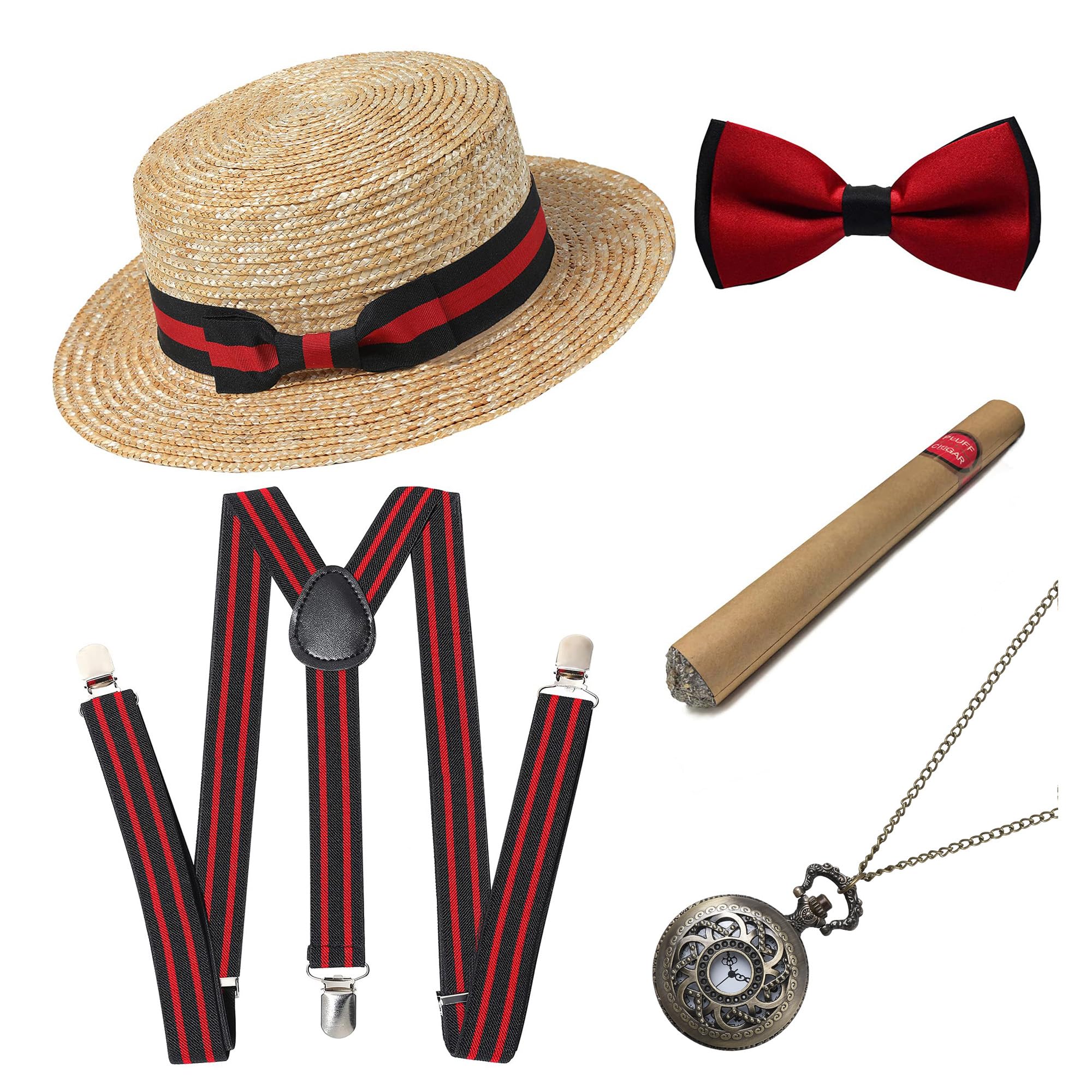 BABEYOND 1920s Mens Gatsby Gangster Costume Accessories Set 30s Manhattan Fedora Hat Suspenders