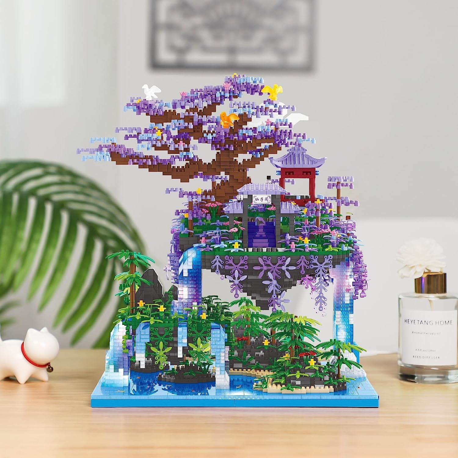 Juego de bloques de construcción de flores de melocotón, 4574 piezas, arquitectura The Moon Palace Pavilion Micro Mini Bloques de construcción, Peach Blossom Pool Bloques de sujeción para