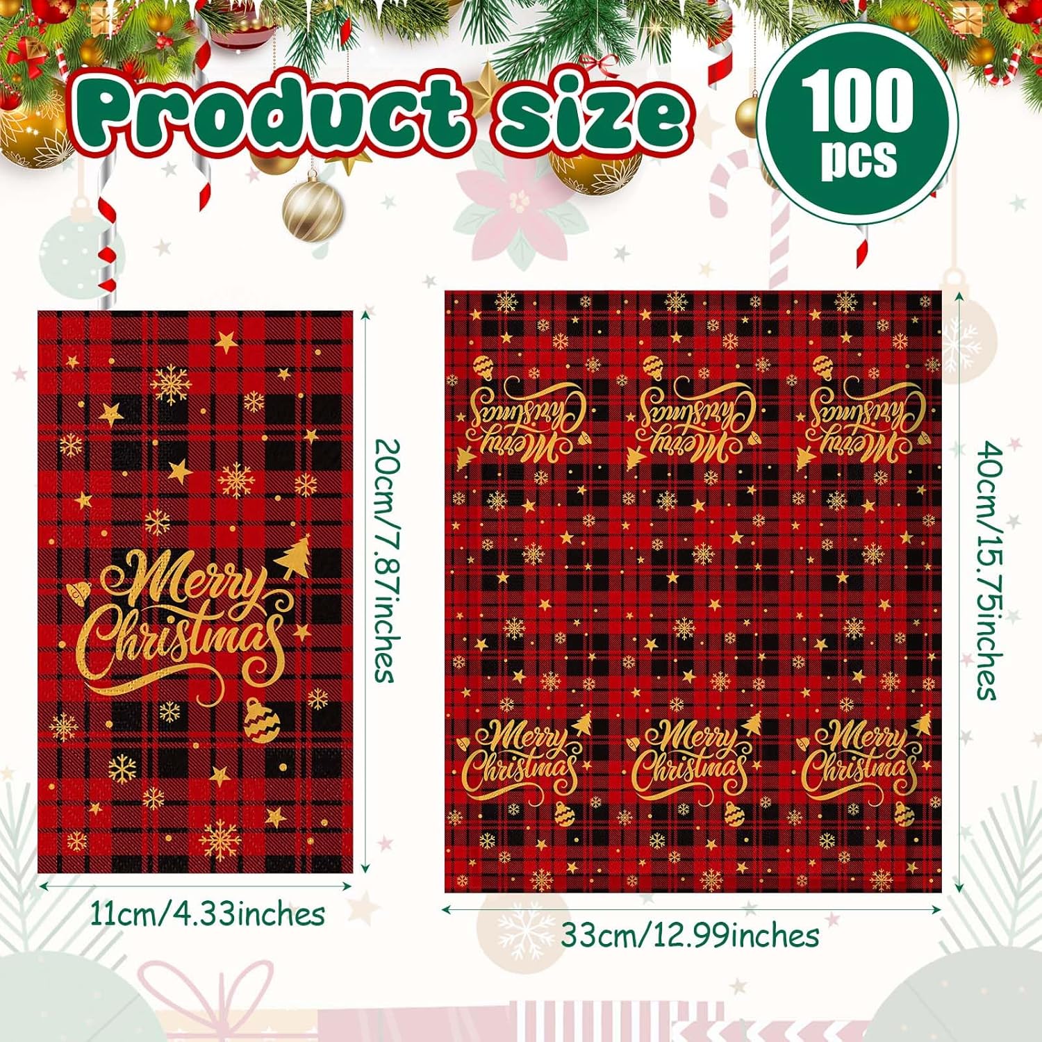 Gueevin 100 Pcs Buffalo Plaid Christmas Disposable Napkins Disposable Cocktail Napkins Guest Towel Christmas Tree Napkin for Xmas Kitchen Table Party Supplies Decor(Letter,4.3 x 7.9 Inch)