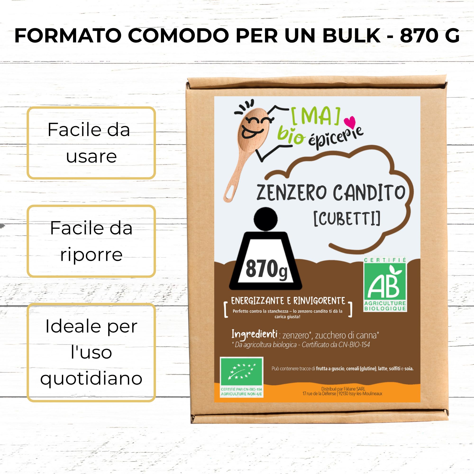 MA bio-épicerie - Zenzero Candito Bio in Cubetti 870 g - Zenzero Disidratato Sfuso Senza Conservanti - Formato Versatile per Cucina e Pasticceria
