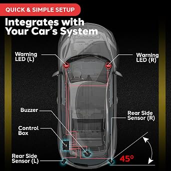 Pyle Ultrasonic Blind Spot Detection System, BSD Change Lane Safer, BSA BSM Blind Spot Monitoring Assistant Car Driving Security with Reverse Parking System, LED Buzzer Monitor, 5 Meter Range