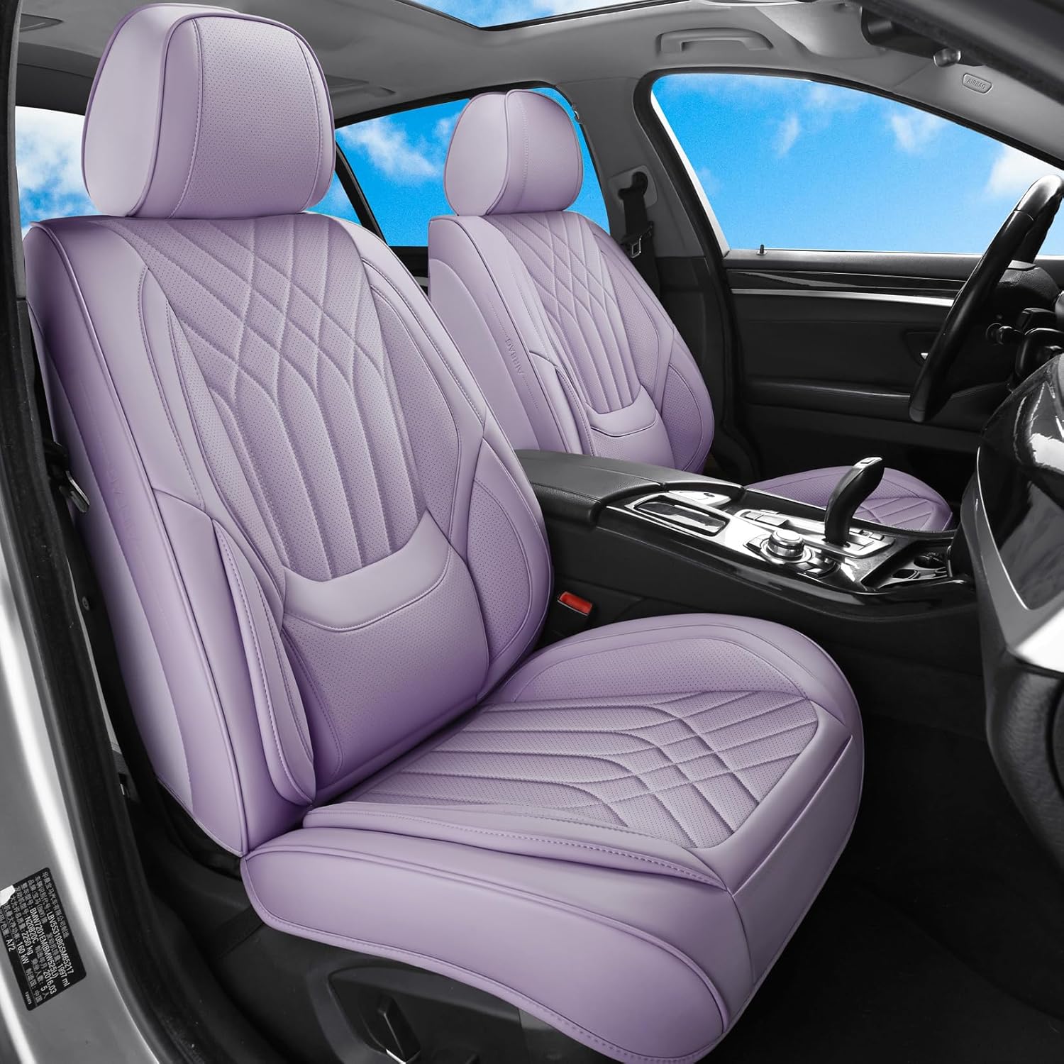 Purple Car Seat Covers Full Set, Waterproof Luxury Leather Purple Seat Covers for Women, Non-Slip Front & Rear Seats Cover Sets Universal Fit for Most Cars SUVs Trucks Full Set Purple