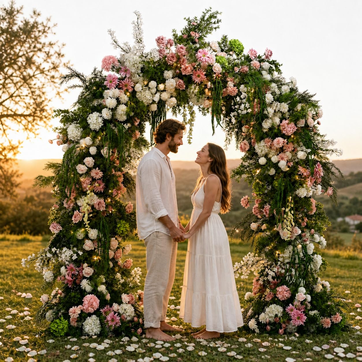 Arco Fiori Artificiali Stile Pastorale, Realizzato in plastica e tessuto, sfondo fotografie, decorazione cerimonie nuziali, per Esterni