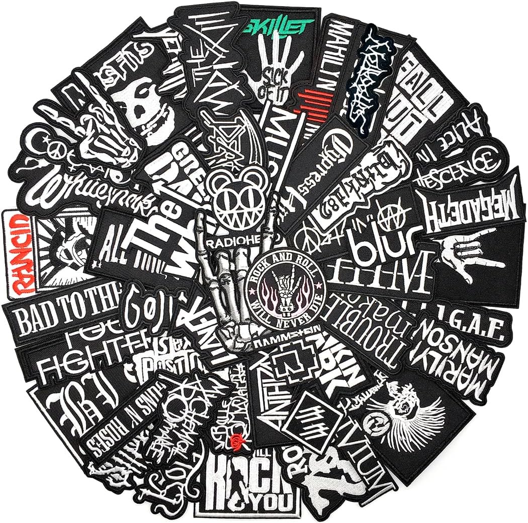50PCS Rock Band Patches Iron On Punk Patches Heavy Metal Patches for Jackets Embroidery Music Hippie Badges Clothes Stickers DIY Appliques Sewing Stripes (Black)