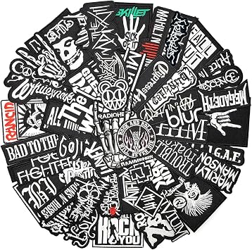 50PCS Rock Band Patches Iron On Punk Patches Heavy Metal Patches for Jackets Embroidery Music Hippie Badges Clothes Stickers DIY Appliques Sewing Stripes Black