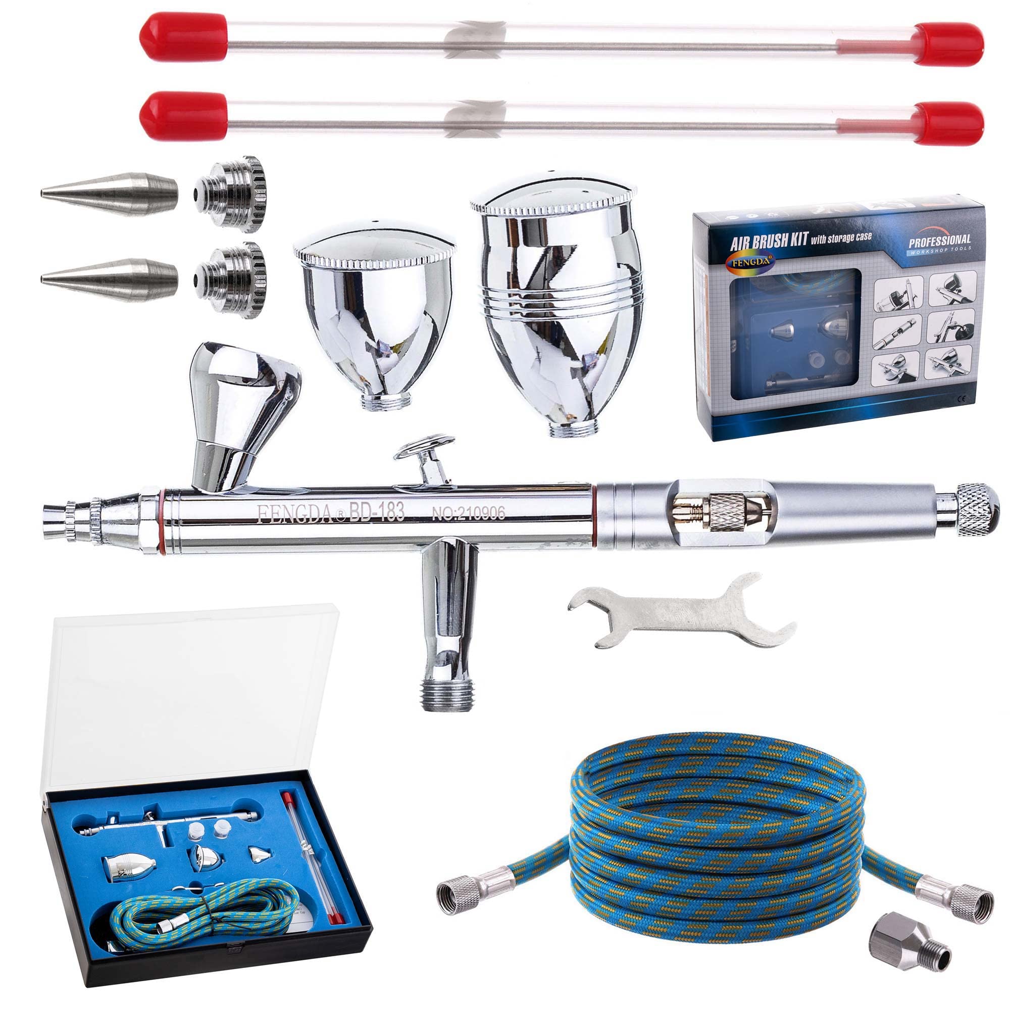 TC TECHNIC Set Spritzpistole Airbrush Pistole FENGDA Düsen 0,3+0,5+0,8mm Double-Action