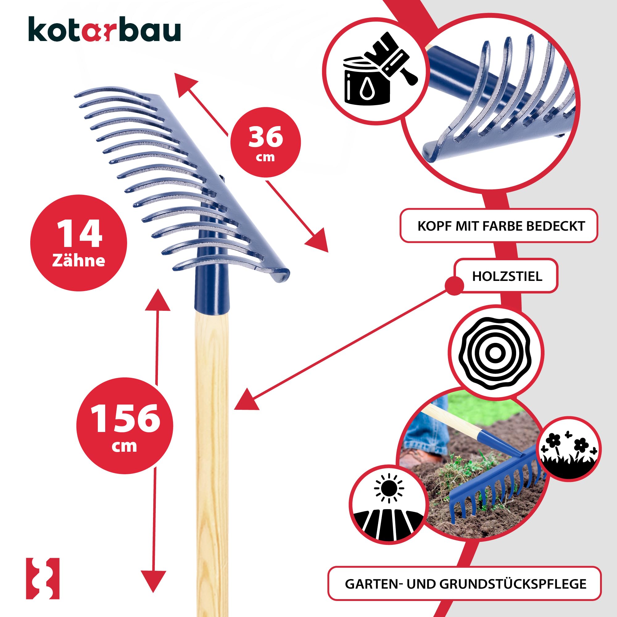 Rastrello Da Giardino In Plastica Arancione - 475 Mm Senza Manico Per Foglie Ed Erba - Foto 3