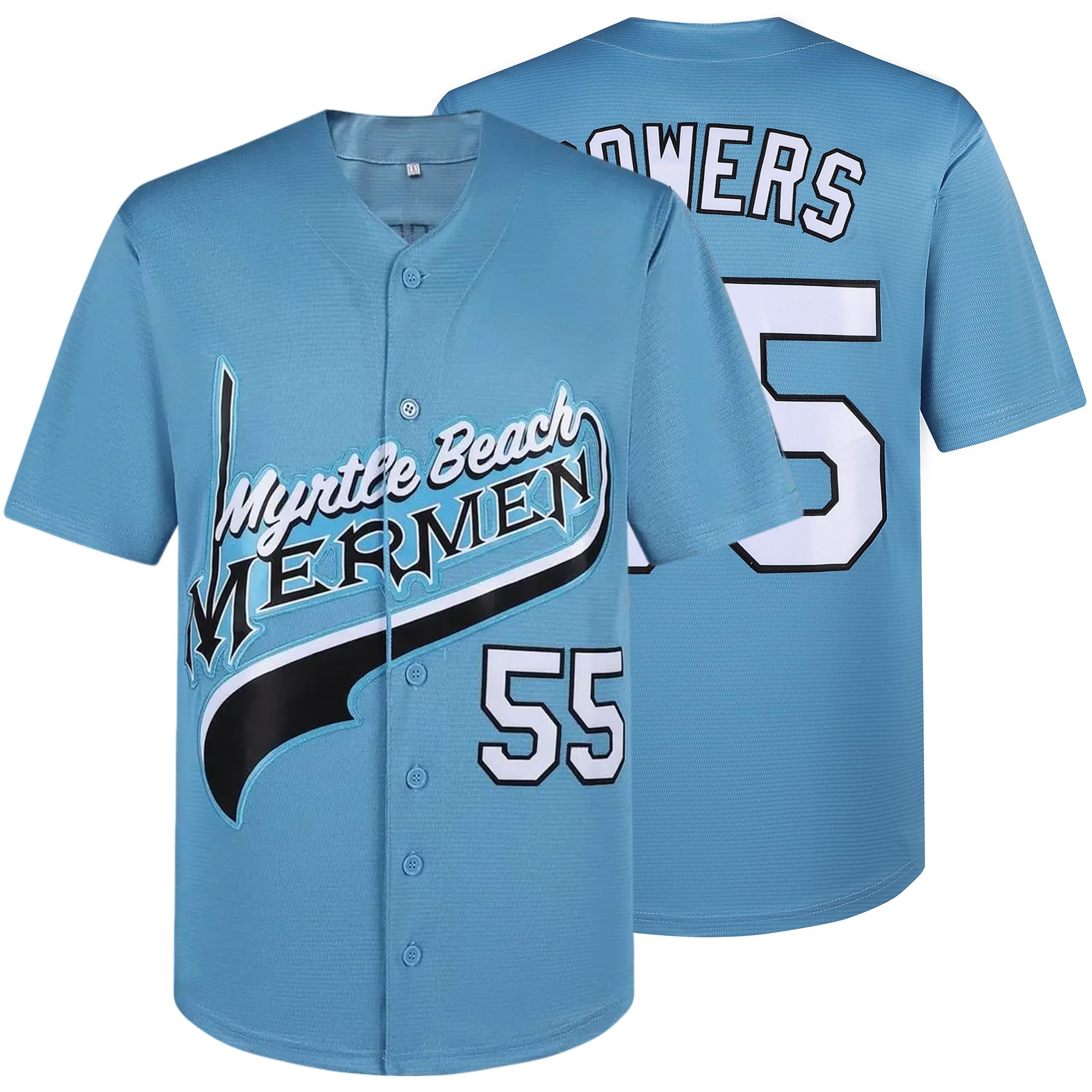kioken Kenny Powers Jerseys #55 Myrtle Beach Mermen Baseball Jersey Button Down Shirt Movie Baseball Jersey for Mens