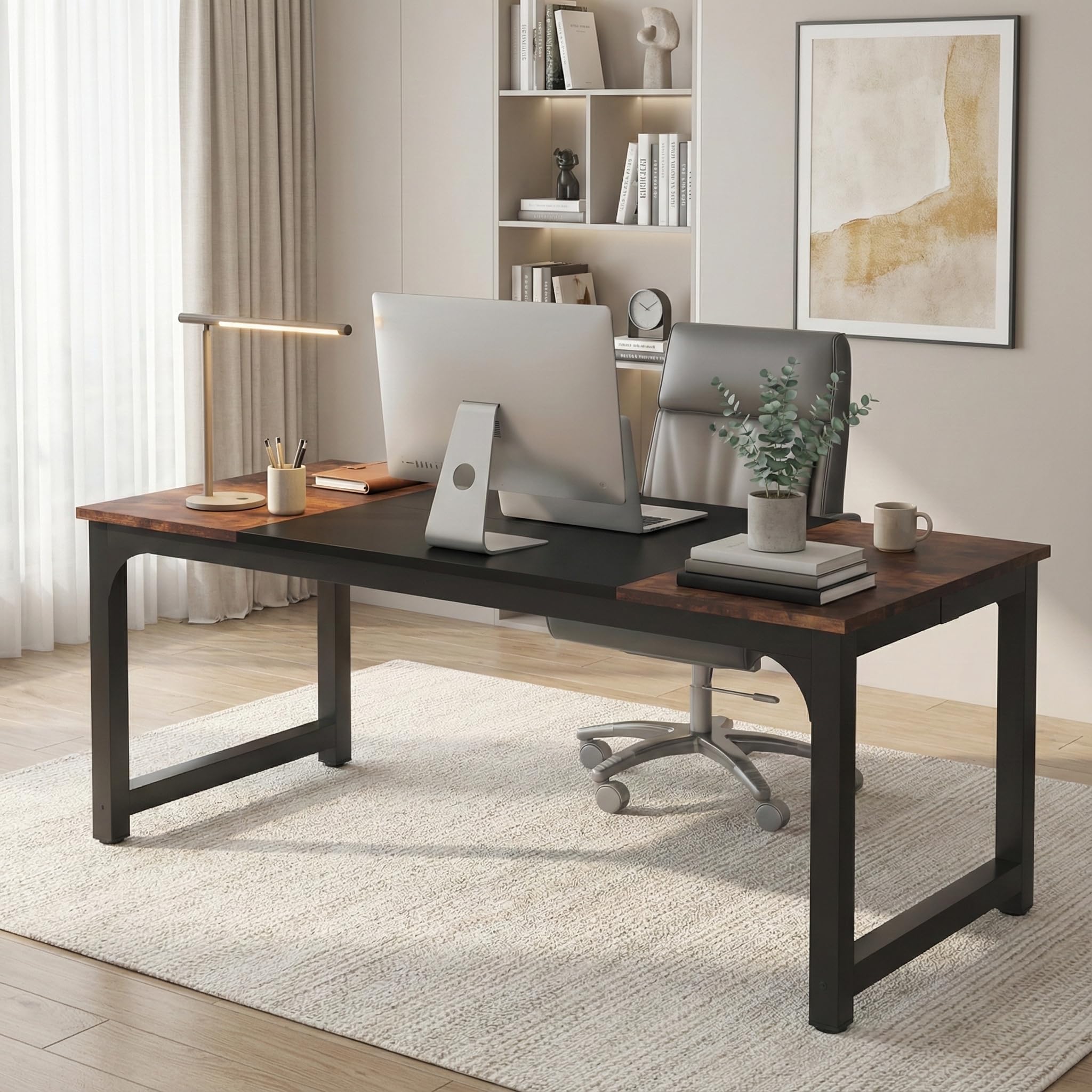Lailang 180cm Escritorio, Mesa Escritorio Grande, Mesa Portatil Ordenador, Mesa Oficina Despacho, Escritorio 180x80, 180 x 80 x 75 cm, Rustic Brown/Black
