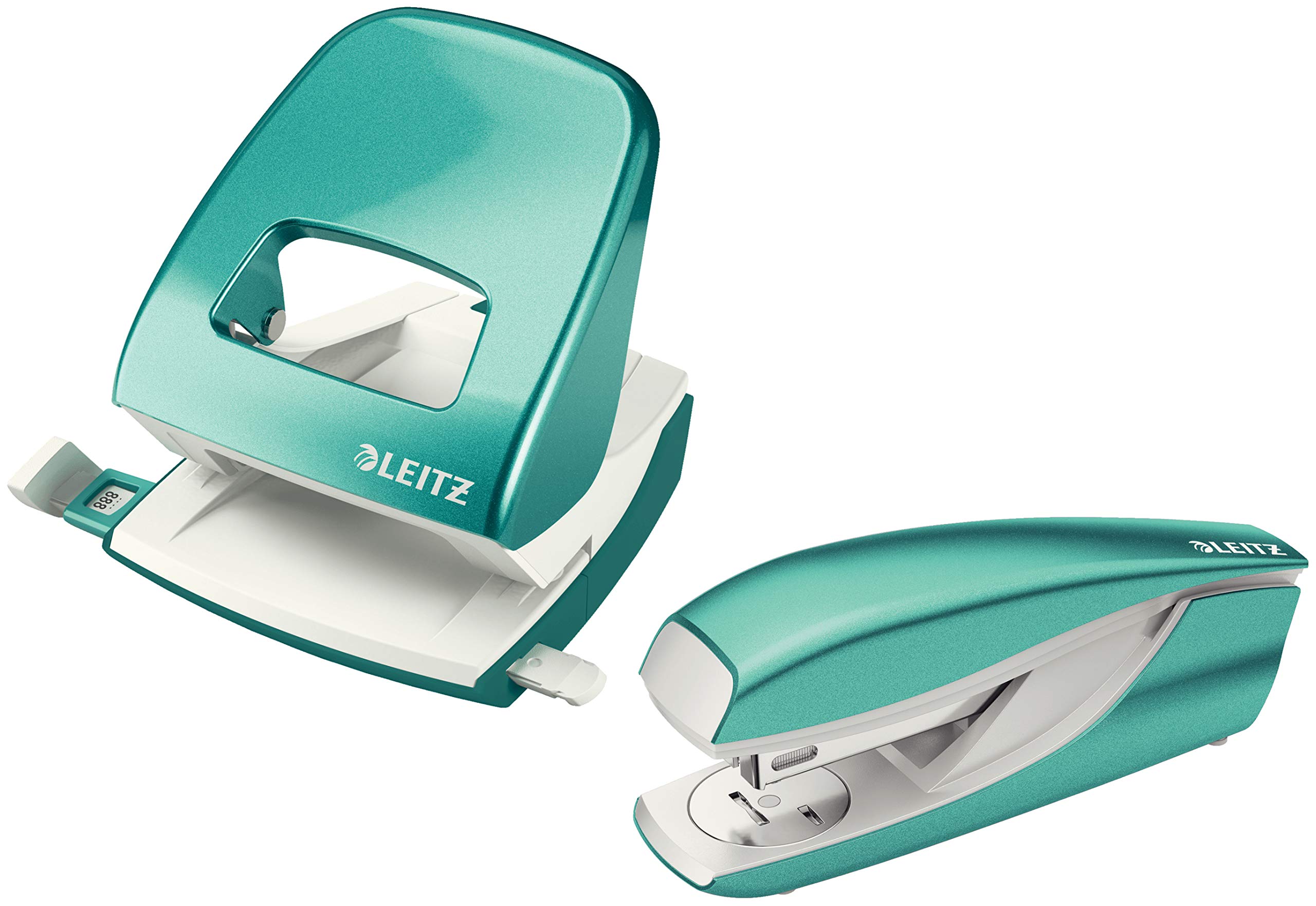 Leitz 50081051 Locher (30 Blatt, Anschlagschiene mit Formatvorgaben, Metall, WOW) metallic eisblau (Locher + Heftger?t)