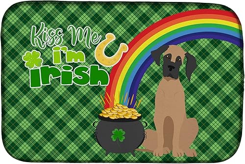 Caroline's Treasures WDK4845DDM Fawn Great Dane St. Patrick's Day Dish Drying Mat Absorbent Dish Drying Mat Pad for Kitchen Counter Dish Drainer Mat
