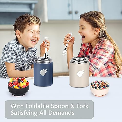 Miniatura 8 de Termo para comida caliente  Contenedor de alimentos aislado con tenedor y cuchara plegable, termo de alimentos a prueba de fugas, termo portátil de
