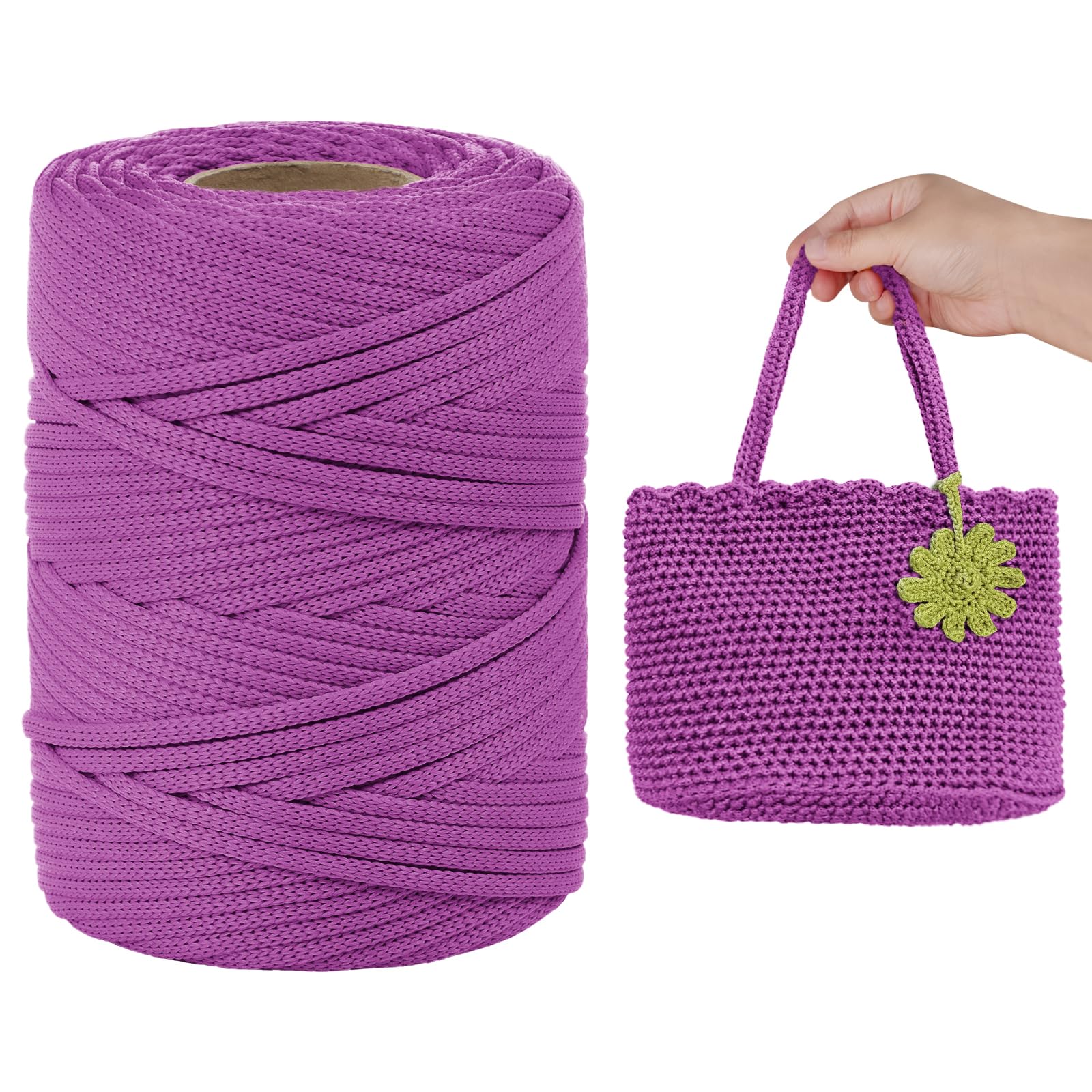 LEREATI Polyester Cord, Polyester Macrame Cord 3mm x 90m Flat Macrame Rope Crochet Polypropylene Cord Polyester Yarn for Crocheting, DIY Bags, Hats, Shoes (Fuchsia)
