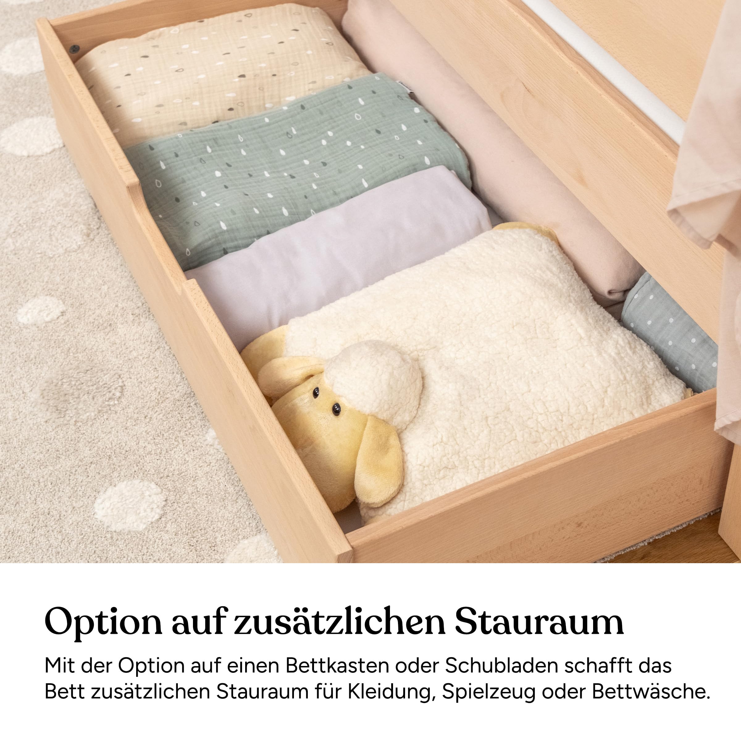Ehrenkind® Kinderbett Buche Nova | FSC® Zertifiziert | Kinderbett mit Rausfallschutz | Massivholz inkl. Lattenrost | 120x200cm weiß mit Bettkasten | Bett 120x200 | Kinder Bett