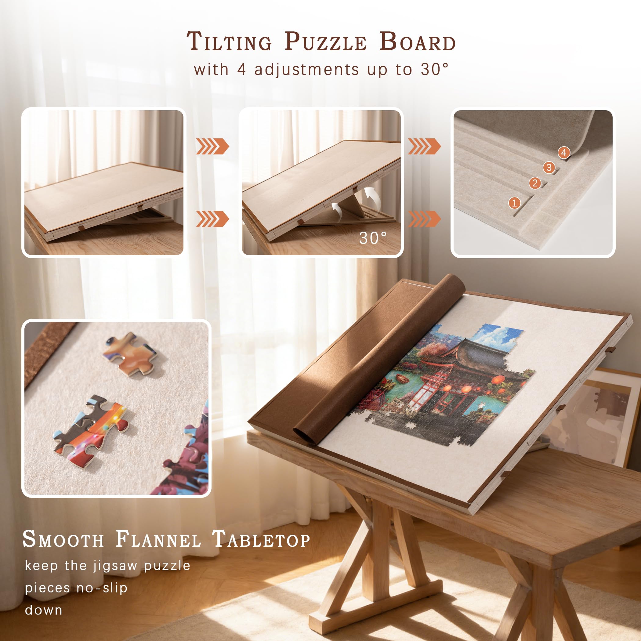 2000 Piece Foldable & Tilting Puzzle Board with 6 Drawers & Cover, Lightweight & Portable Puzzle Table with Built-in Stand for Angle Adjustment, for 2000 1500 1000 Pieces Jigsaw Puzzles
