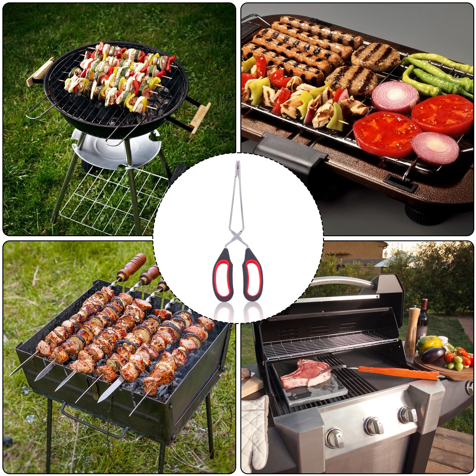 Set 3 Pinze Per Barbecue In Acciaio Inox - Pinze A Forbice Con Manico In Silicone Antiaderente - Foto 6