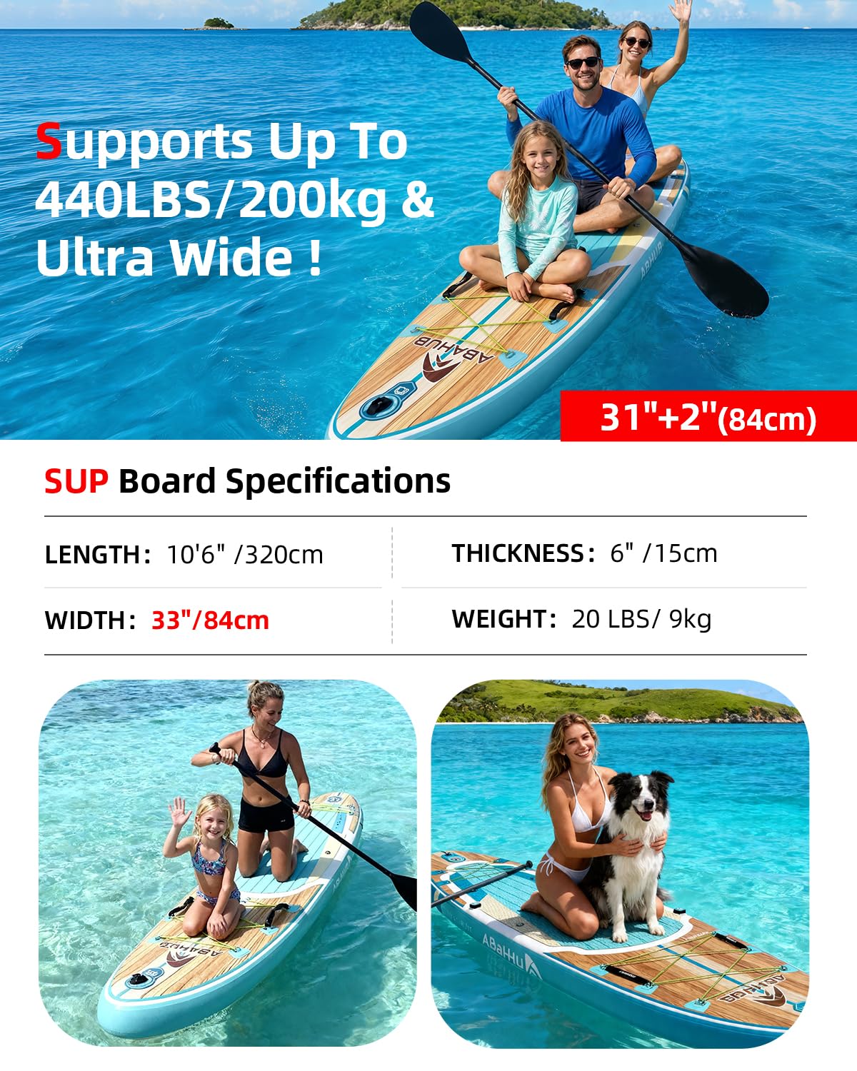 Abahub Tabla Paddle Surf Hinchable con Asiento Juego Tabla de Stand Up Paddle, Sup Board con Remo de Aluminio Ajustable, Asiento de Kayak, para Kayak, Sup, Pesca,Yoga 320x78/84 x15cm