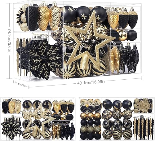 Miniatura 5 de SHareconn - Juego de 106 bolas de adorno de Navidad, bolas decorativas de plástico inastillable para decoración de árbol de Navidad, festividades,