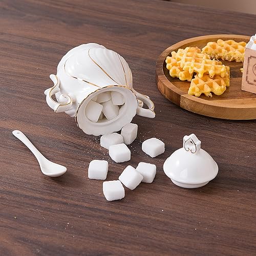 Miniatura 7 de Juego de azúcar y crema de cerámica, jarra de crema y azucarero con tapa, jarra de crema con asa, plato de cubo de azúcar, café o té, blanco con