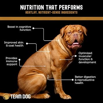 TEAM DOG Elite Blend High Protein, High Calorie Dog Food for Weight Gain | 30% Protein, 25% Fat, 577 Cal/Cup | Chicken Free, Sensitive Skin & Stomach | Salmon & Herring with Lentils | Dry Kibble, 33lb