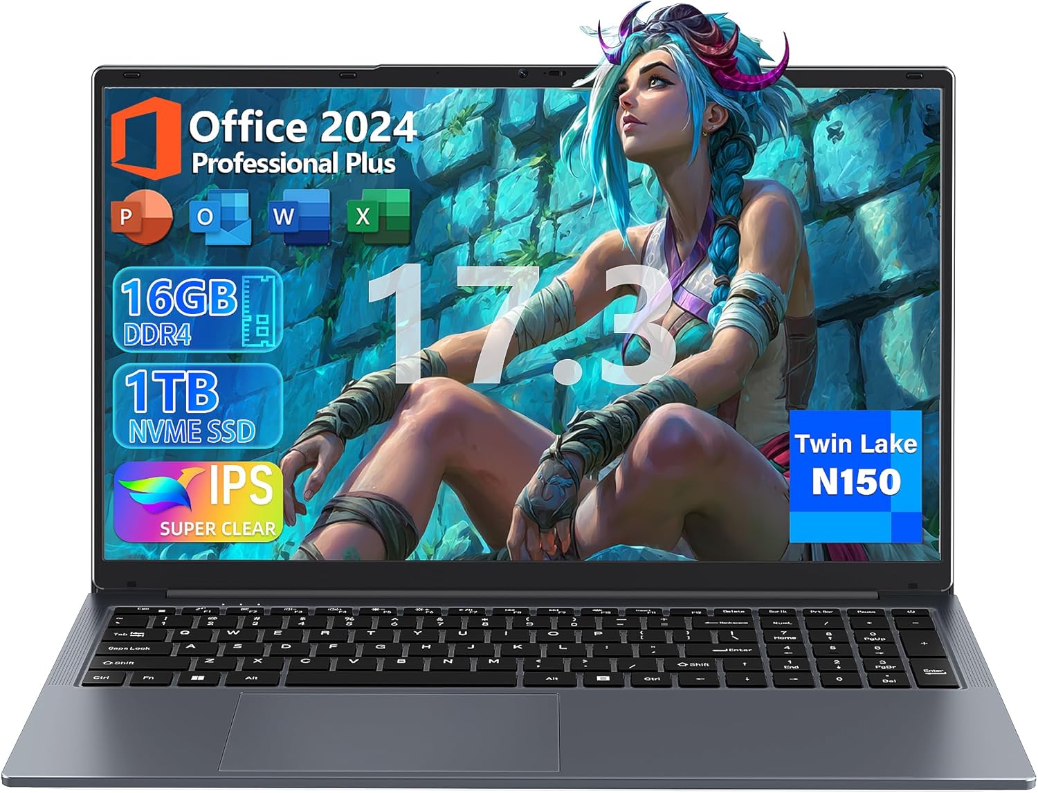 17.3-inch Business Laptop PC, in tel N150 CPU(Up to 3.6GHz) 16GB RAM 1TB NVMe SSD,FHD IPS Large Screen,Win11 Pro,Backlit Keyboard,6000mAh Battery, HDMI, USB 3.0, Type-C, Wi-Fi (16G+1TB)