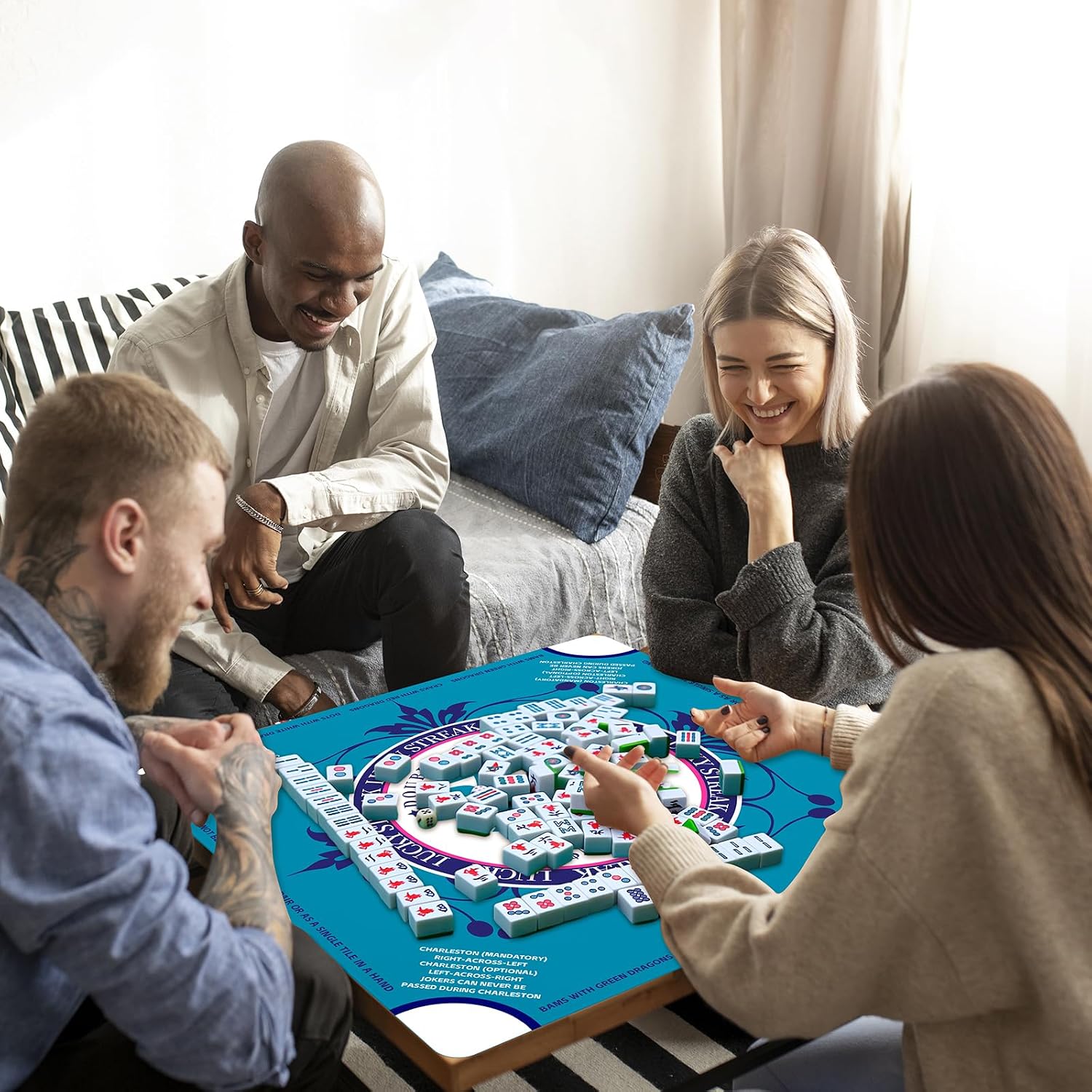 Waterproof Green Mahjong Mat Non-Slip Game Table Protector 32.4x32.4 Inches for Family Poker Nights