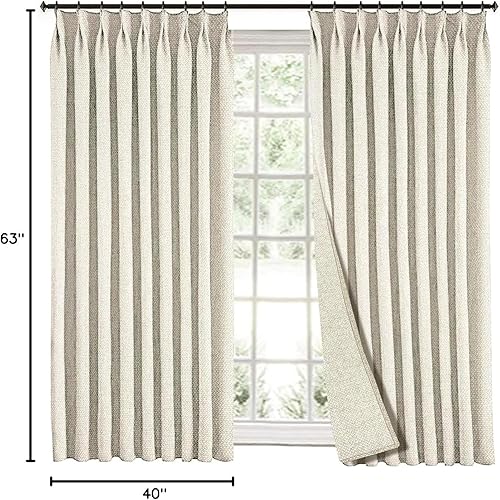 Miniatura 8 de Cortinas plisadas de lino de 63 pulgadas de largo, 70% opacas para una decoración elegante del hogar, cortinas con bloqueo de calor personalizadas