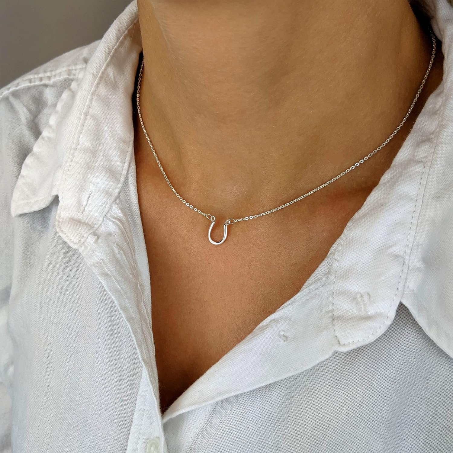 Silverly Sterling Silver Horseshoe Necklace for Women - 925 Silver Lucky Charm Pendant on Thin Cable Chain - Classic Minimalist Good Luck Jewelry Gift - Simple Dainty Design - Image 2