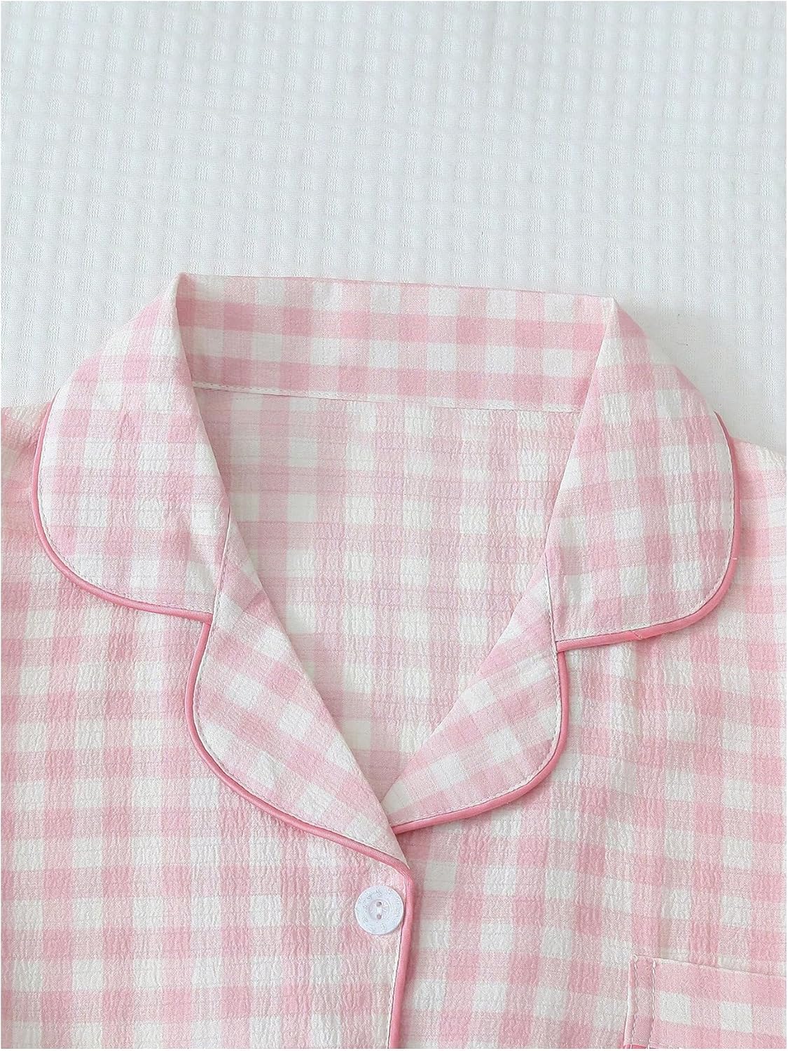 Verdusa Women's 2 Piece Gingham Plaid Pajama Sets Collared Button Down Shirts with Pants Loungewear - Image 5