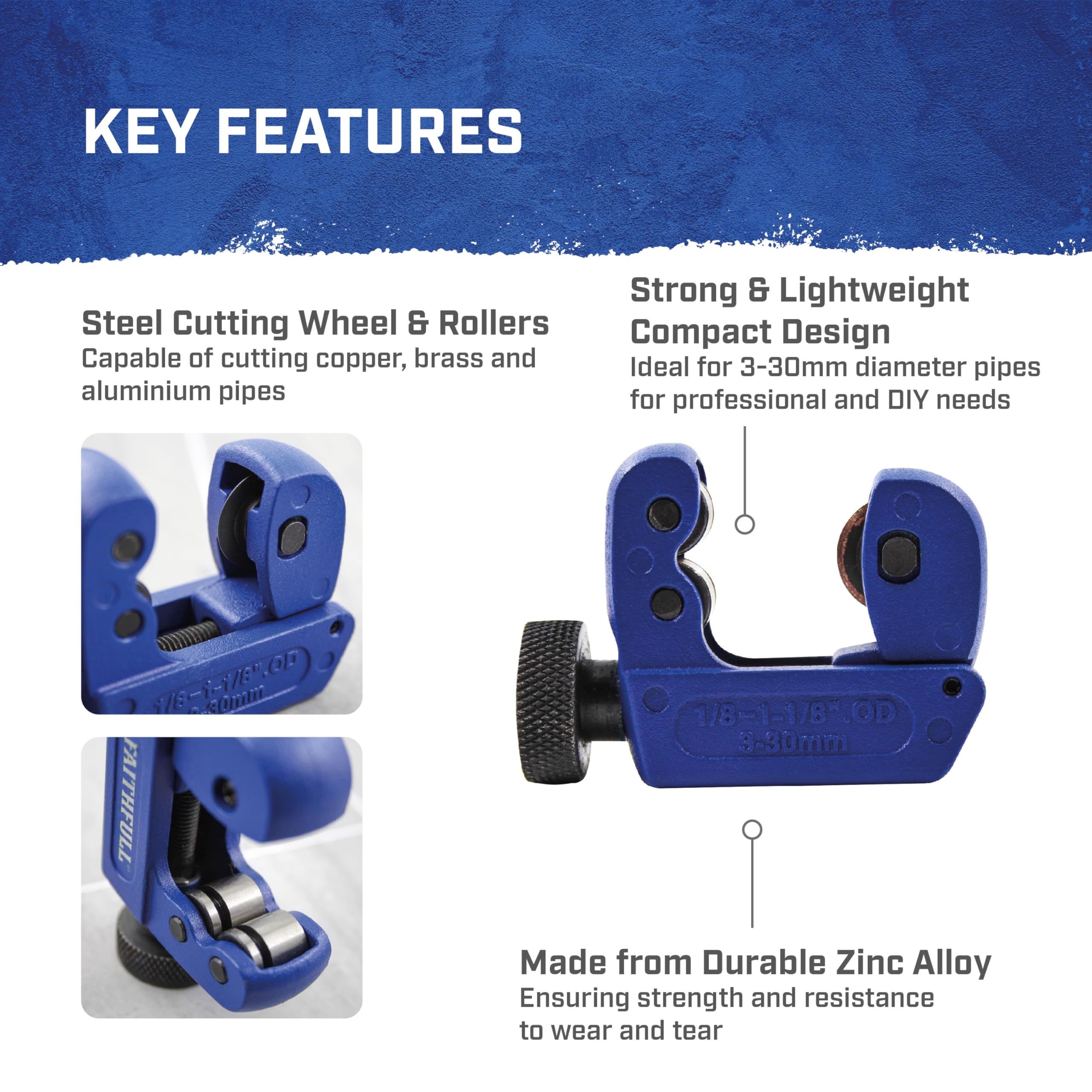 Faithfull Metal Pipe Cutter 3-30mm - Adjustable Pipe Cutting Tool with Sharp Wheel for Copper Brass, Aluminium & Thin Steel Tubing - Image 4