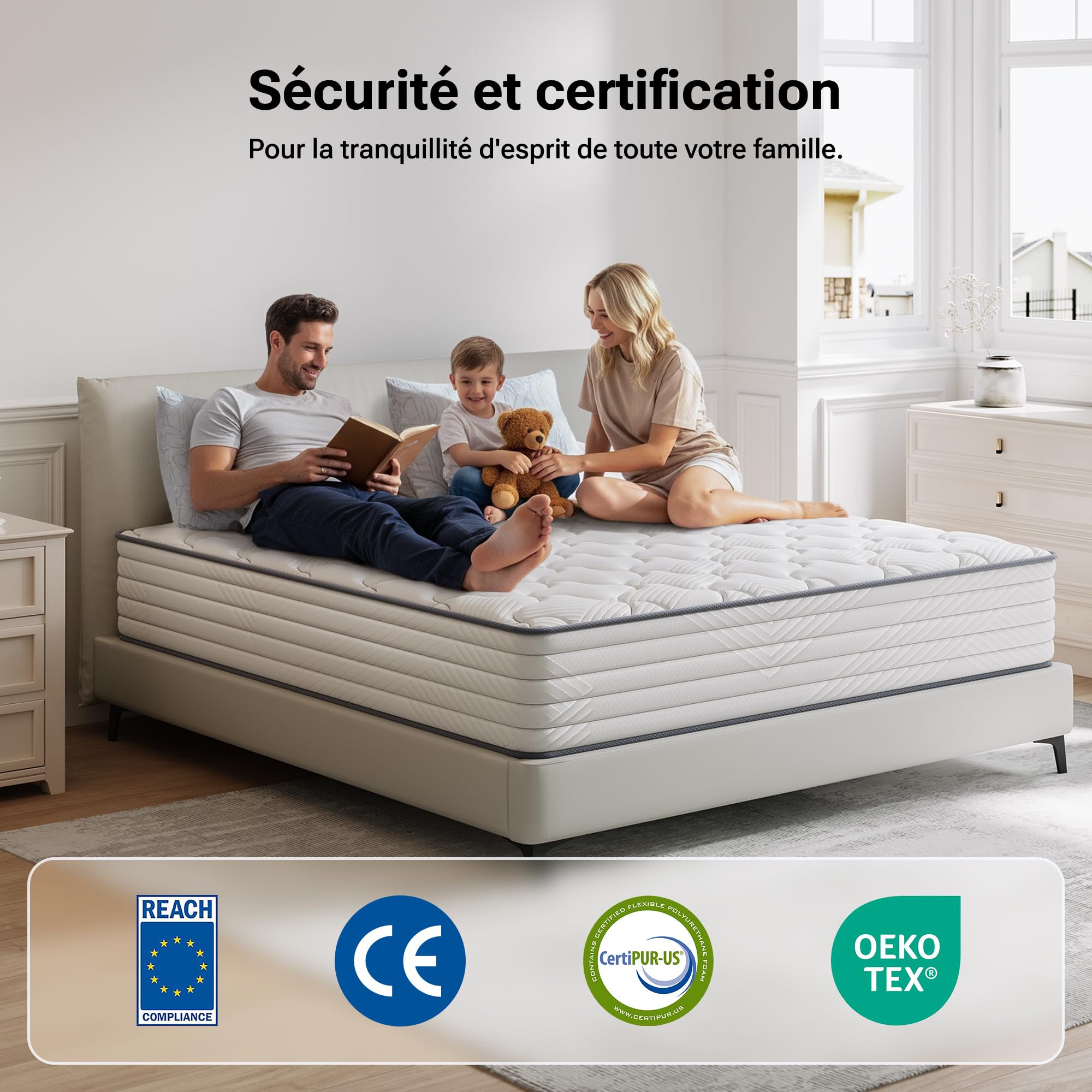 TXO Matelas 140x190 25 cm Épaisseur, Hybride Matelas à Ressorts ensachés, Durable et Antistatique Moyenne Ferme H3 Matelas en Design Ergonomique Soutien en 7 Zones, Certifié Oeko-Tex