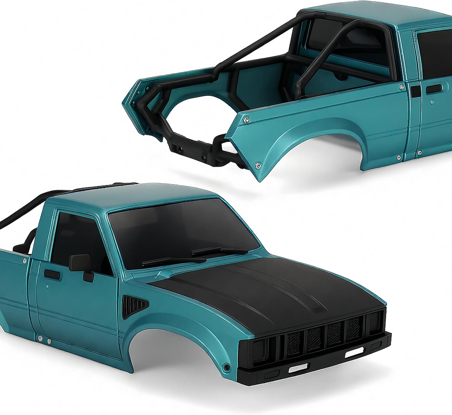 SCX24 Body, 1/24 Pickup Hard Body Shell with Bed Rack, RC Truck Body for Axial SCX24 C10 Bronco Wrangler Base Camp 4Runner, Scale RC Crawler Accessories (Green)