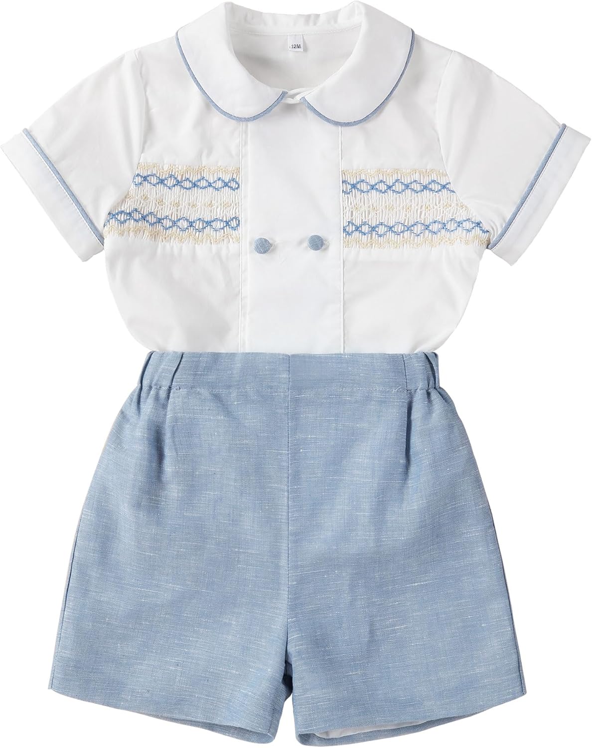 Twoflower Smocked toddler boy outfits Summer Cotton Short Sleeve boys' button-down shirts Casual 2 piece Clothing Set