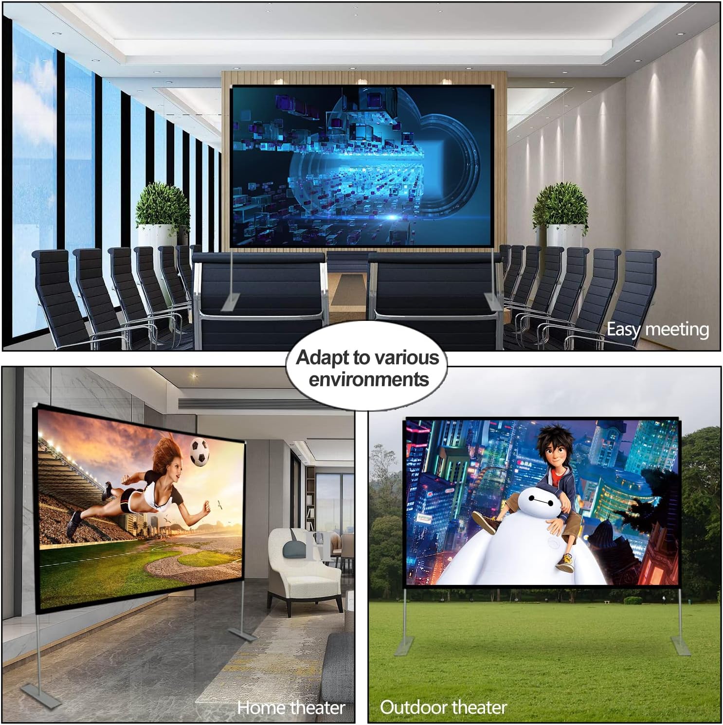 Hottest Sales Projector Screen with Stand 100 inch Portable Projection Screen 16:9 4K HD Rear Front Projections Movies Screen with Carry Bag for Indoor Outdoor Home Theater Backyard Cinema Travel