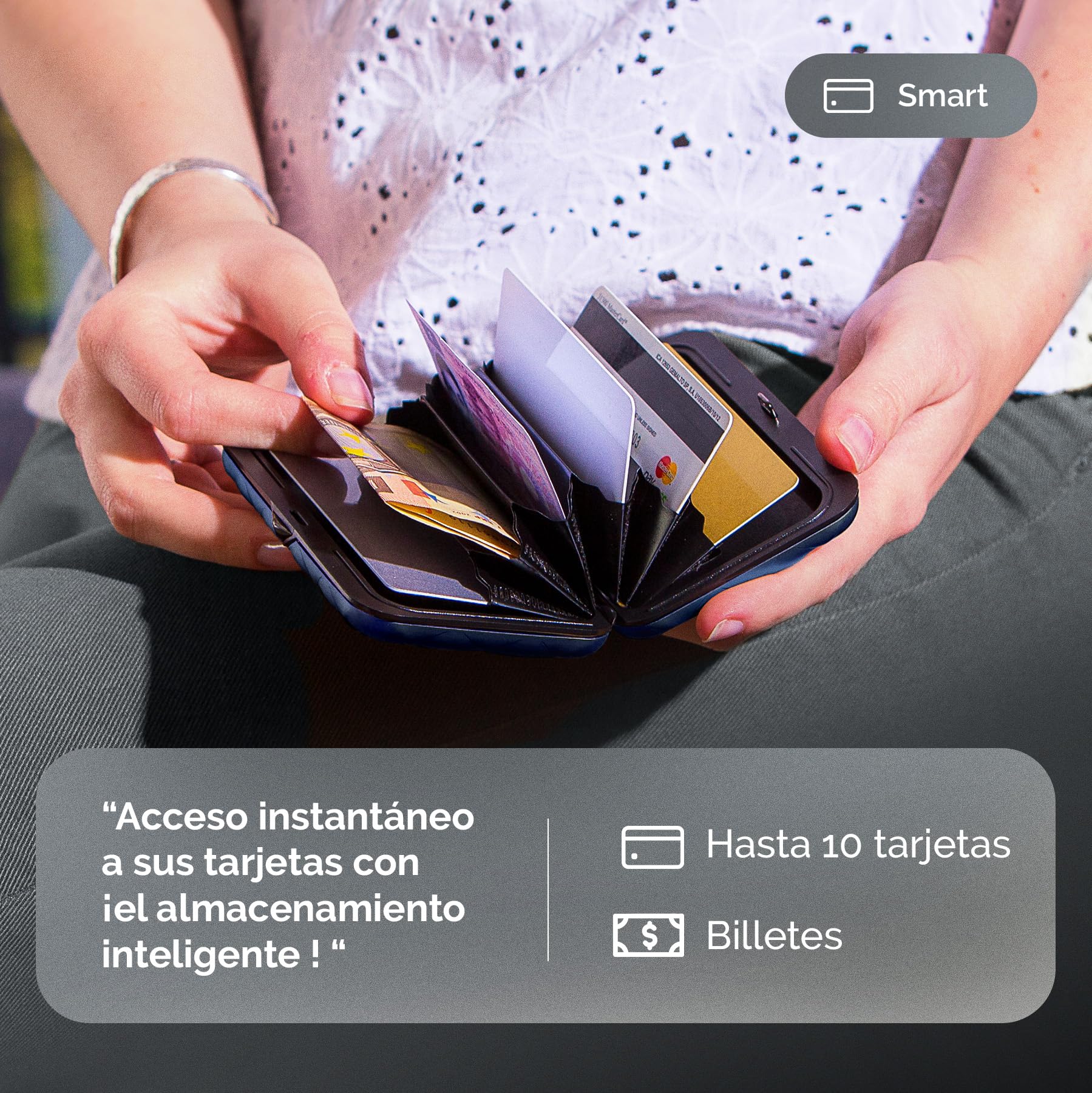 ÖGON -DESIGNS- Tarjetero para Mujer, de Aluminio rígido Acolchado, protección RFID contra el fraude y la desmagnetización, Cartera compacta, Modelo Lady Case Helsinki