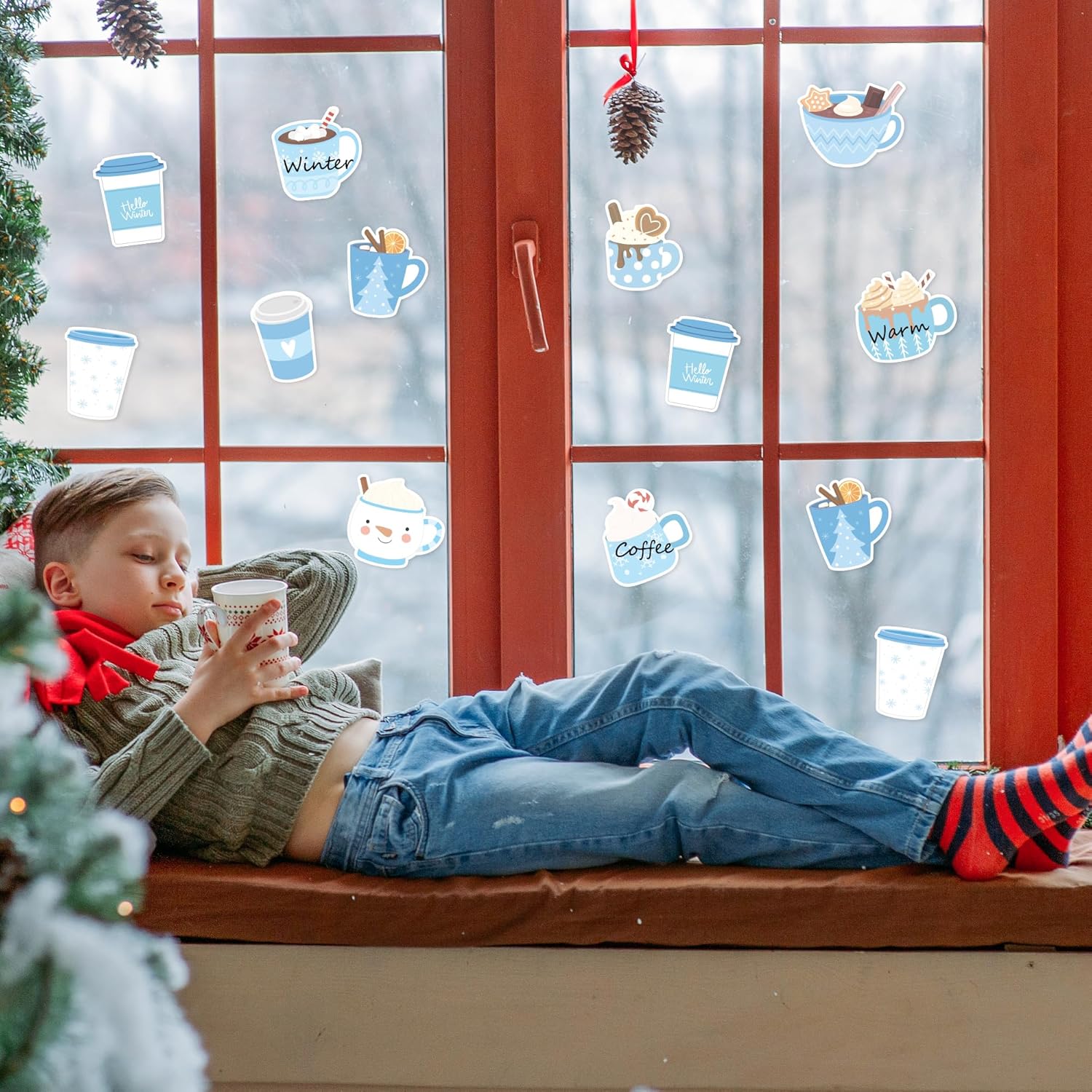 ANGOLIO Winter Coffee Cup Sticky Notes - 30 Pack Coffee Cup Self-Stick Note Pads Winter Holiday Latte Lover Writing Memo Notes Office School Classroom Rewards Gift for Kids Adults Student Party Favors