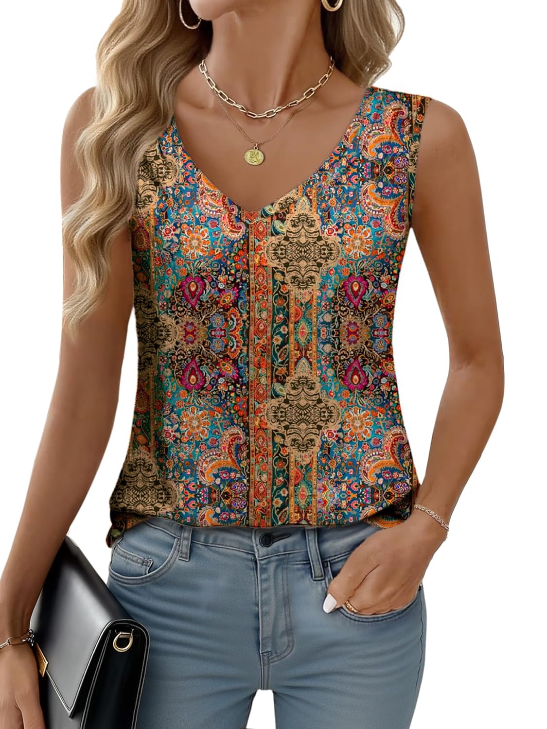 Zeagoo Womens Tank Tops Pleated V Neck Dressy Casual Sleeveless Blouse Textured Summer Business Work Shirts