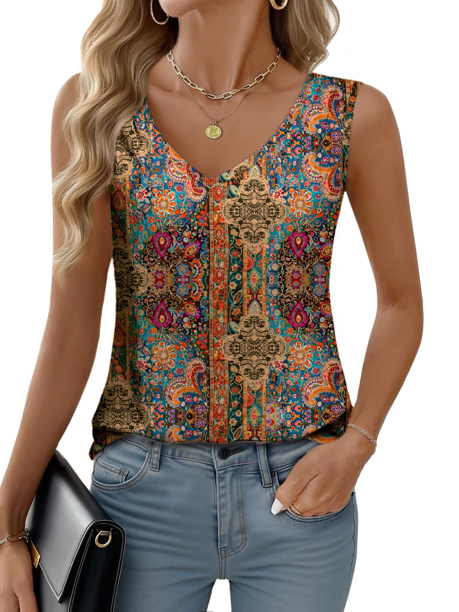 Zeagoo Womens Tank Tops Pleated V Neck Dressy Casual Sleeveless Blouse Textured Summer Business Work Shirts