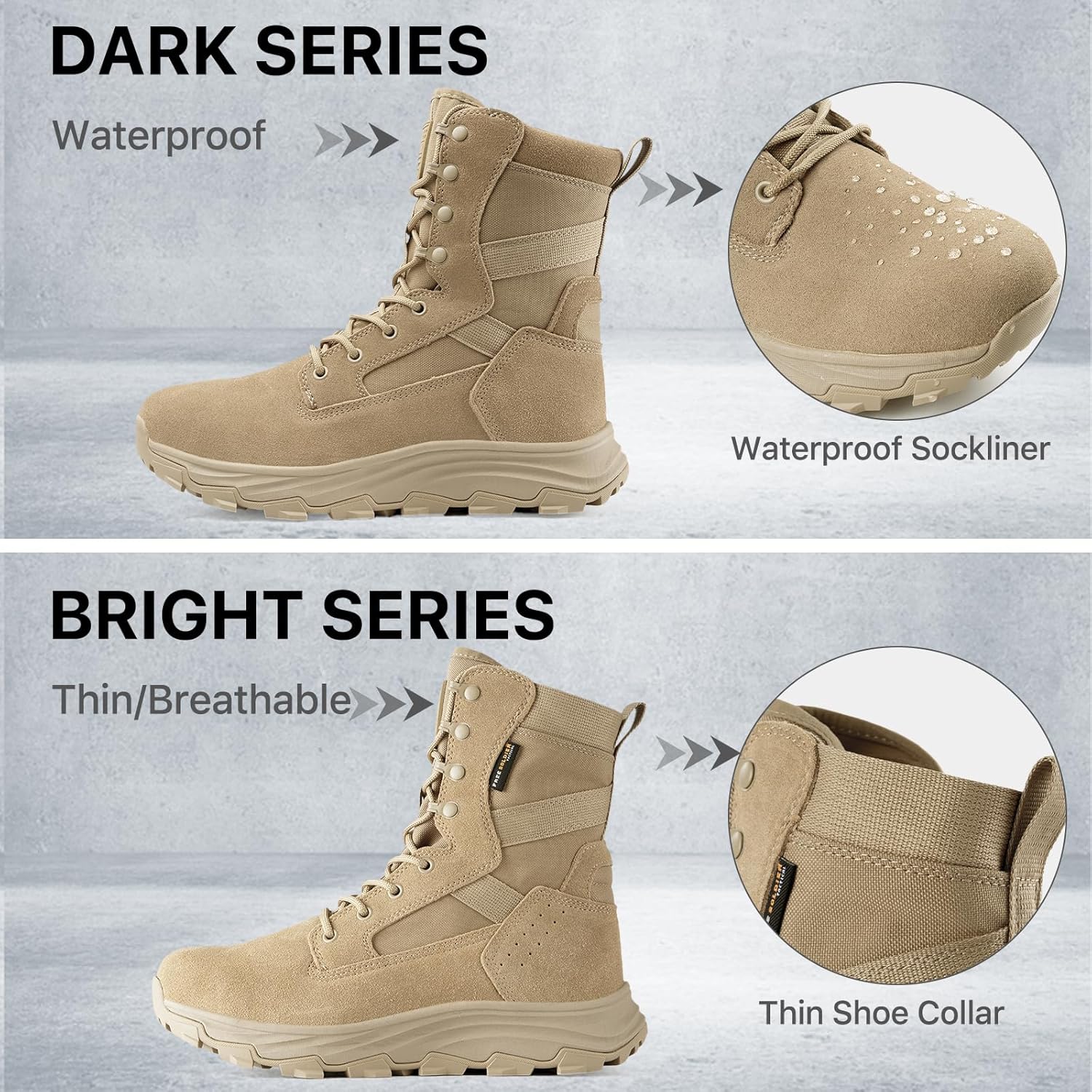 FREE SOLDIER Men's Tactical Boots 8 Inches Military Lightweight Durable Hiking Motorcycle Combat Waterproof Boots - Image 5