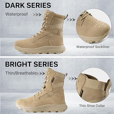 FREE SOLDIER Men's Tactical Boots 8 Inches Military Lightweight Durable Hiking Motorcycle Combat Waterproof Boots