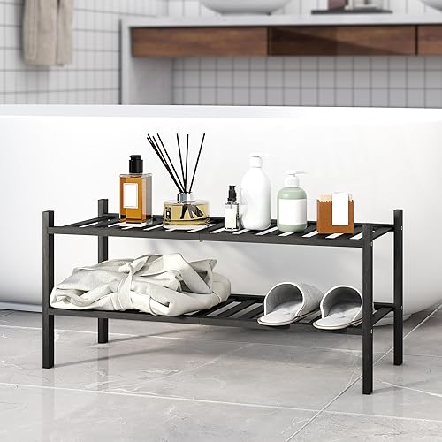 Miniatura 72 de Zapatero de bambú de 2 niveles para entrada, apilable, resistente, multifuncional, zapatero independiente para dormitorio, pasillo, armario Natural