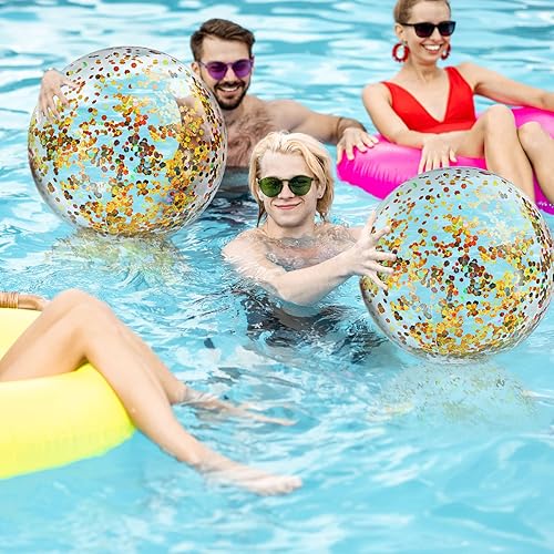 Miniatura 5 de Civaner 6 bolas inflables de playa para piscina, bolas de piscina de 24 pulgadas, bola de gelatina con purpurina, bola de playa con purpurina, bola