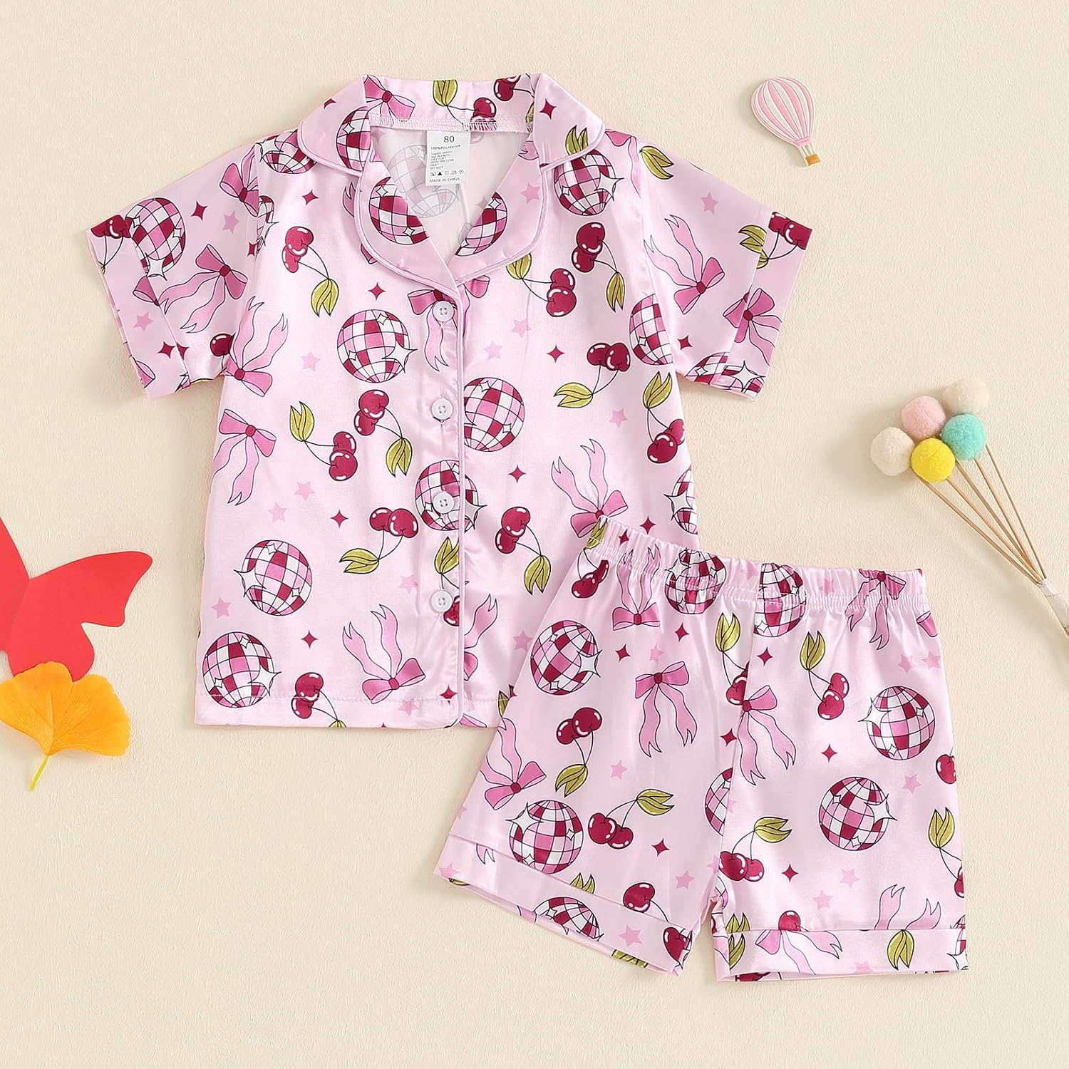 Kids Toddler Girls Pajamas Baby Short Sleeve Lapel Button Down Tops + Shorts Satin Silk Sleepwear Summer Loungewear