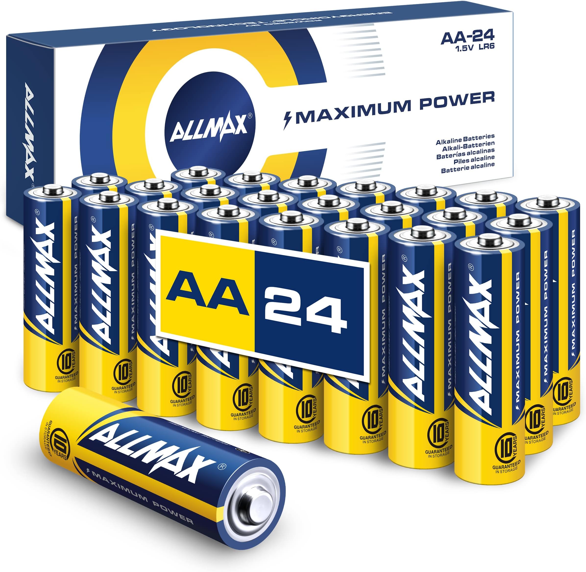 ALLMAX BATTERYAA Maximum Power Alkaline Double A Batteries (24 Count) – Ultra Long-Lasting, 10-Year Shelf Life, Leakproof Design, 1.5V